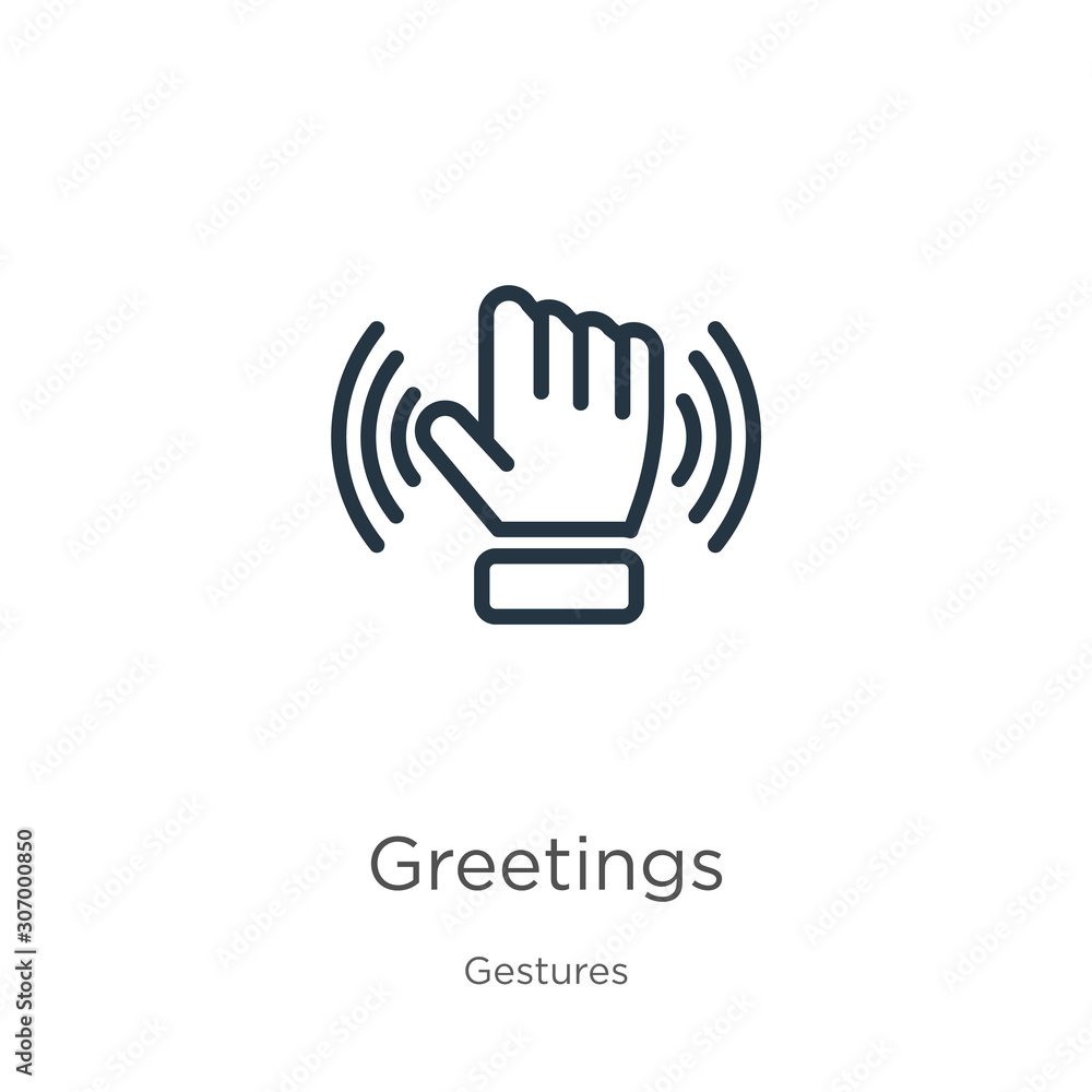 Poster greetings icon. thin linear greetings outline icon isolated on white background from gestures collec
