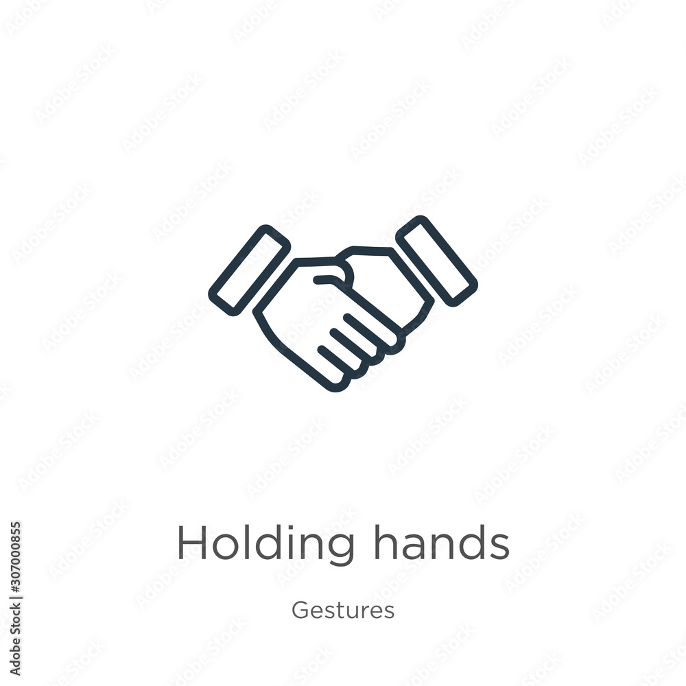 Poster holding hands icon. thin linear holding hands outline icon isolated on white background from gesture