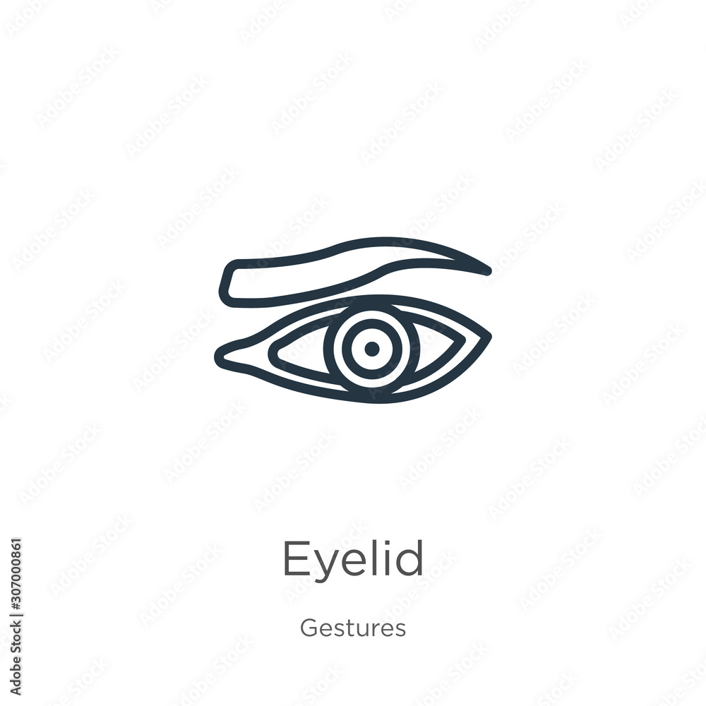 Poster eyelid icon. thin linear eyelid outline icon isolated on white background from gestures collection. 