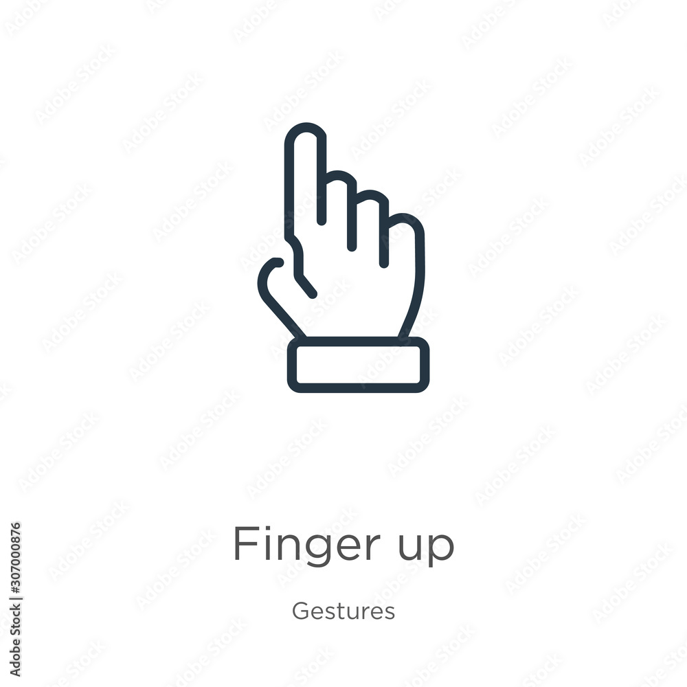 Poster finger up icon. thin linear finger up outline icon isolated on white background from gestures collec