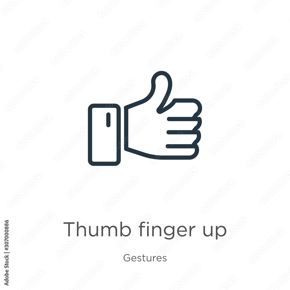 Poster thumb finger up icon. thin linear thumb finger up outline icon isolated on white background from ges