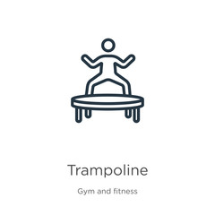 Trampoline icon. Thin linear trampoline outline icon isolated on white background from gym and fitness collection. Line vector trampoline sign, symbol for web and mobile