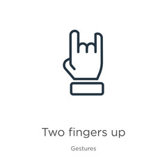 Two fingers up icon. Thin linear two fingers up outline icon isolated on white background from gestures collection. Line vector two fingers up sign, symbol for web and mobile