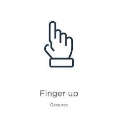 Finger up icon. Thin linear finger up outline icon isolated on white background from gestures collection. Line vector finger up sign, symbol for web and mobile