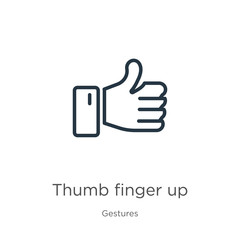 Thumb finger up icon. Thin linear thumb finger up outline icon isolated on white background from gestures collection. Line vector thumb finger up sign, symbol for web and mobile