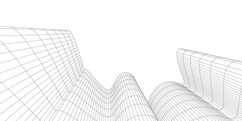 Architecture building construction. Linear 3d illustration. Concept sketch