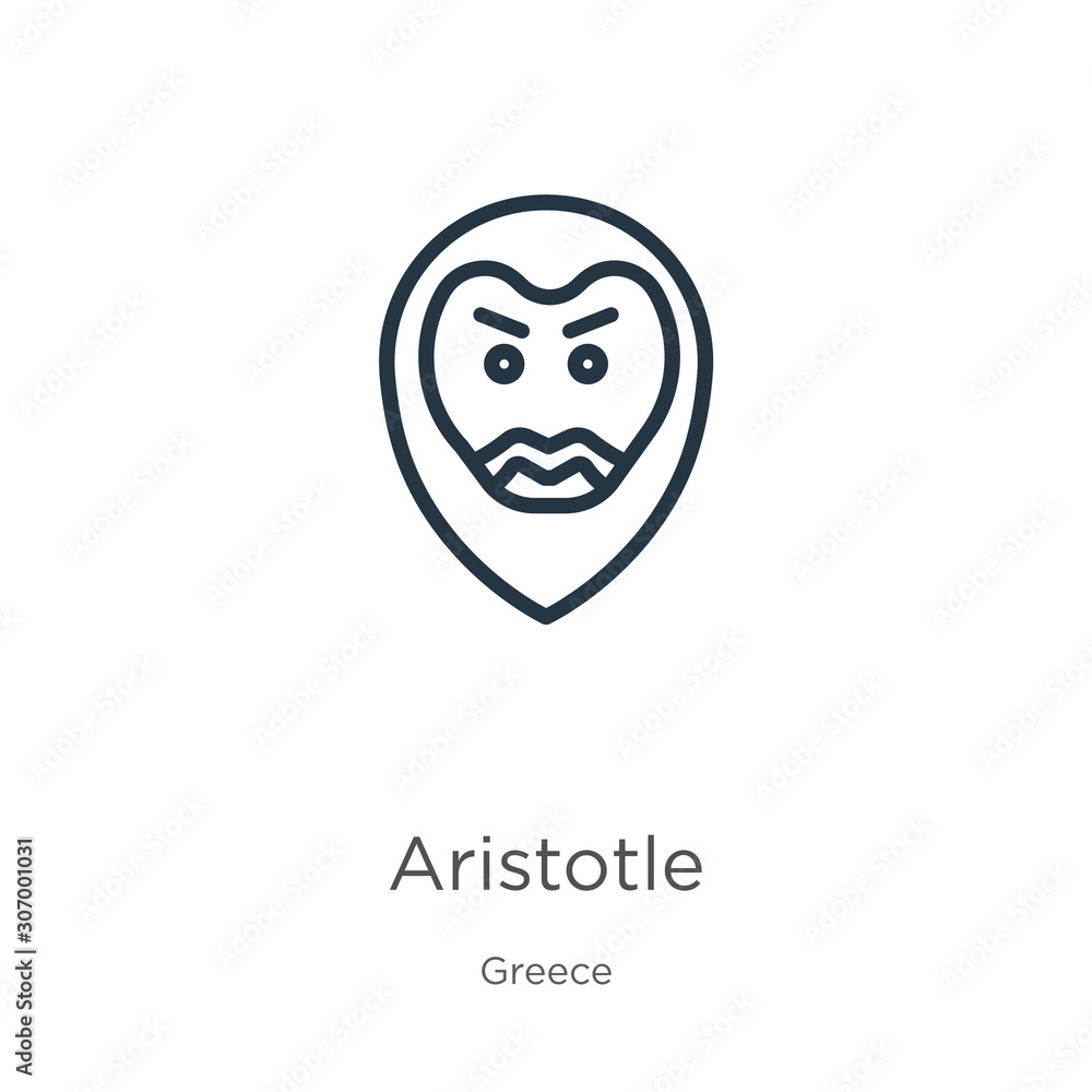 Poster aristotle icon. thin linear aristotle outline icon isolated on white background from greece collecti