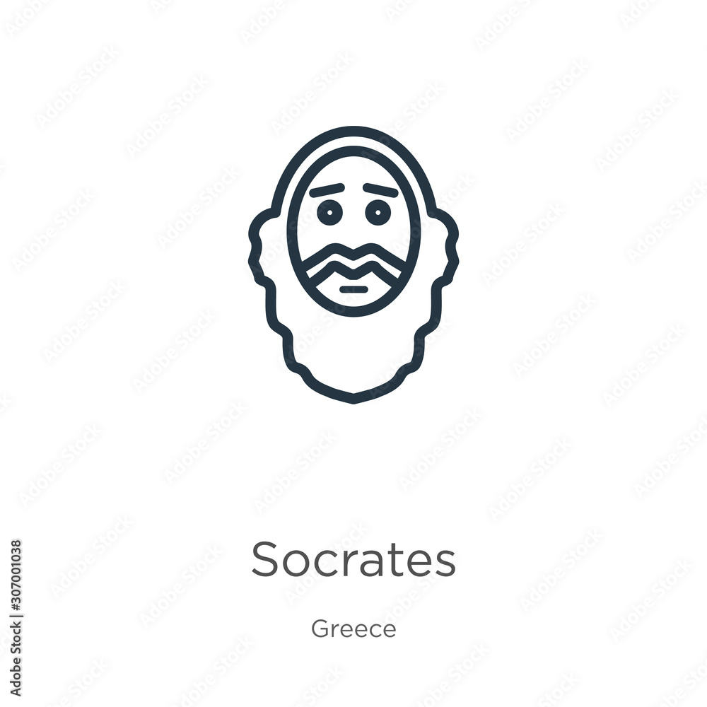 Poster socrates icon. thin linear socrates outline icon isolated on white background from greece collection