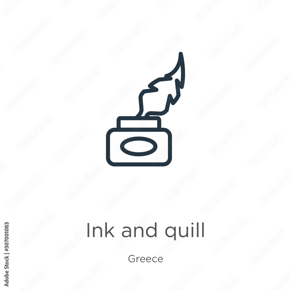 Poster ink and quill icon. thin linear ink and quill outline icon isolated on white background from greece 