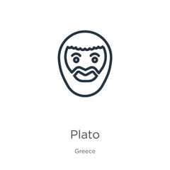 Plato icon. Thin linear plato outline icon isolated on white background from greece collection. Line vector plato sign, symbol for web and mobile