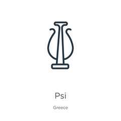 Psi icon. Thin linear psi outline icon isolated on white background from greece collection. Line vector psi sign, symbol for web and mobile
