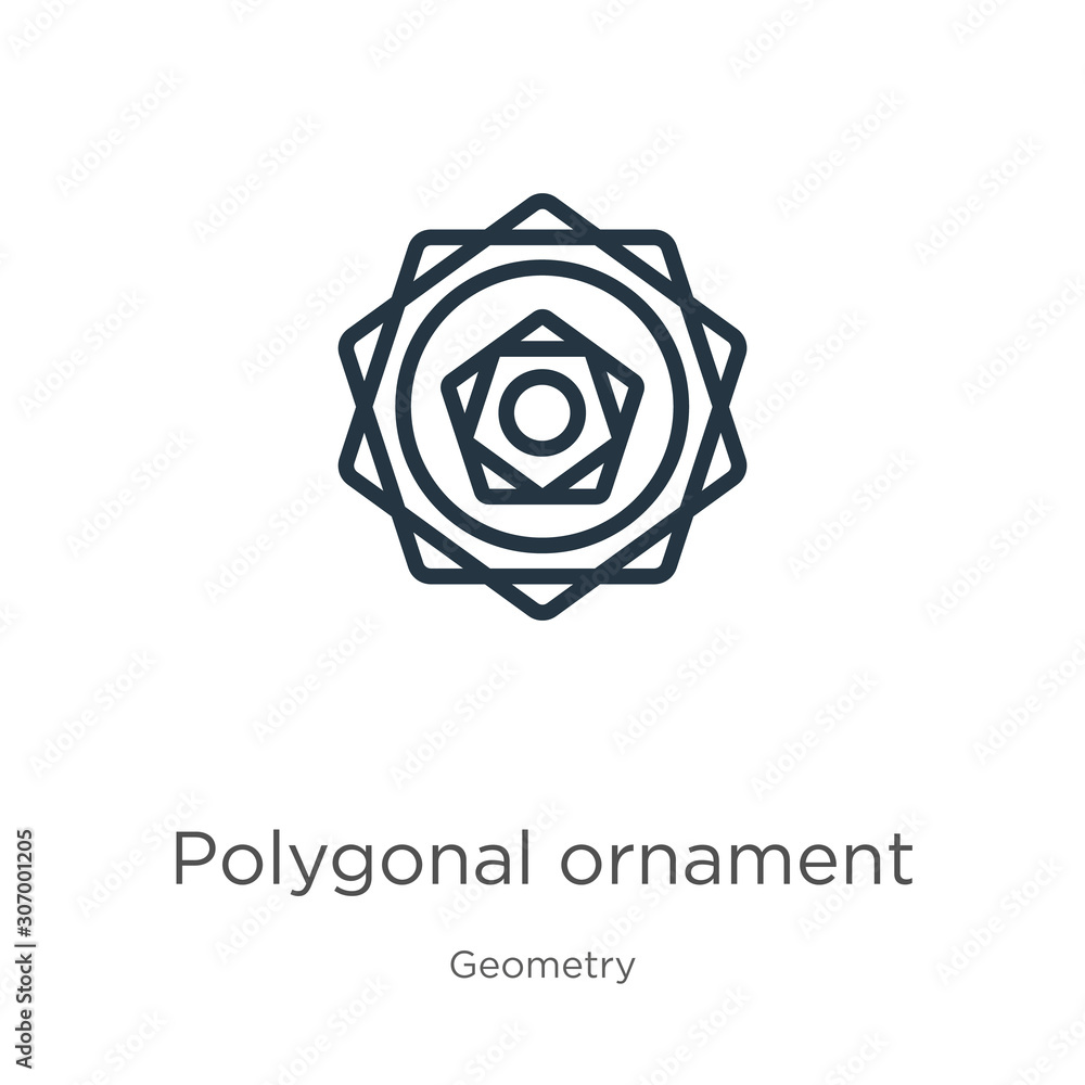 Poster polygonal ornament icon. thin linear polygonal ornament outline icon isolated on white background fr