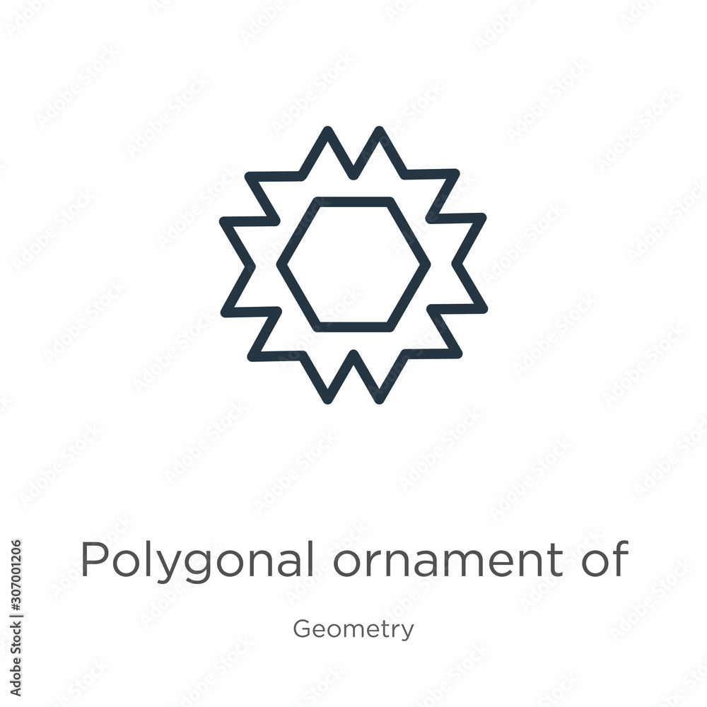 Poster polygonal ornament of hexagons and triangles icon. thin linear polygonal ornament of hexagons and tr