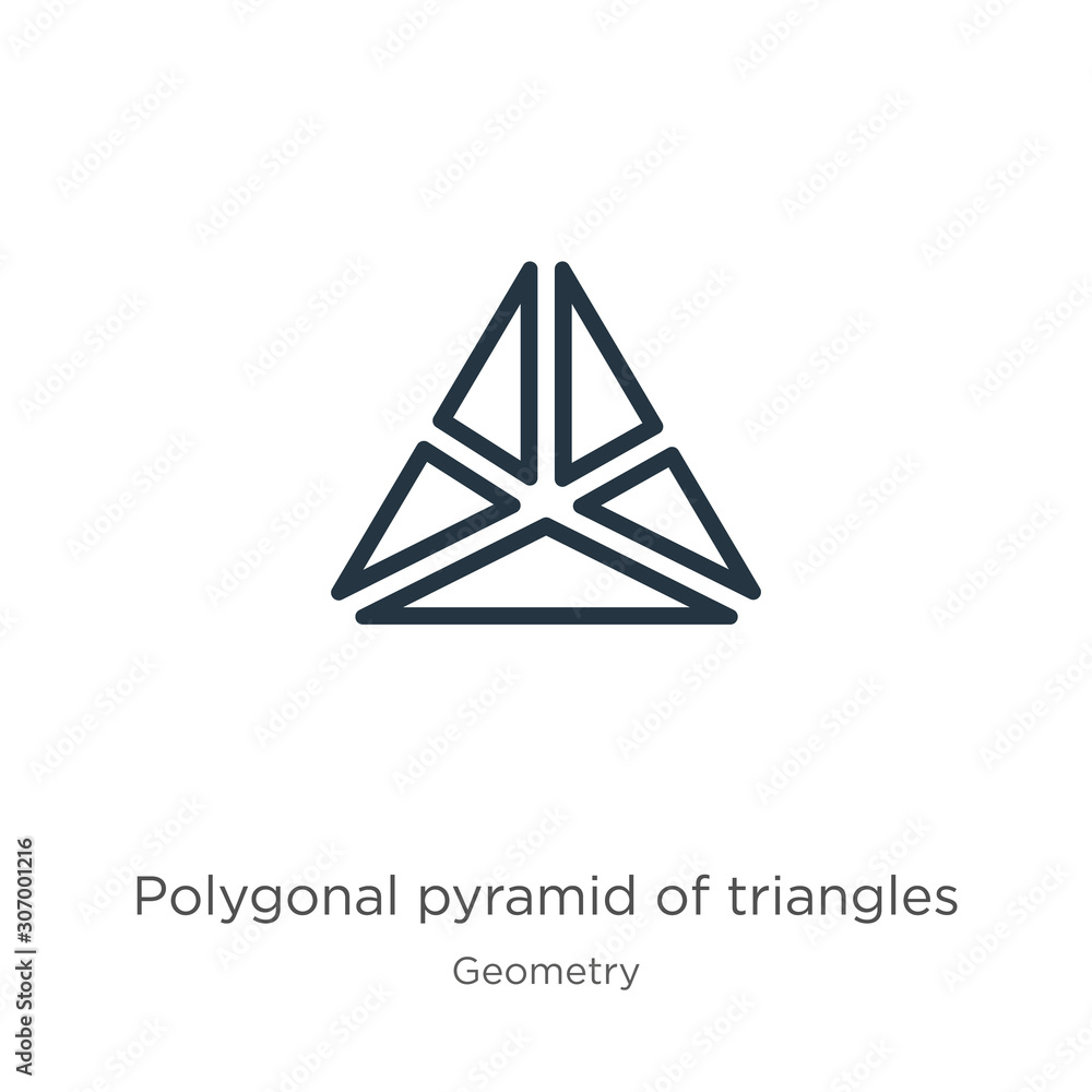 Poster polygonal pyramid of triangles icon. thin linear polygonal pyramid of triangles outline icon isolate