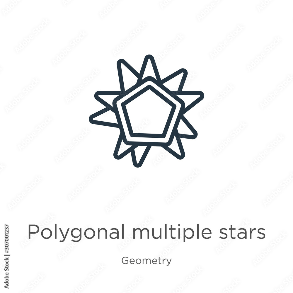 Poster polygonal multiple stars icon. thin linear polygonal multiple stars outline icon isolated on white b