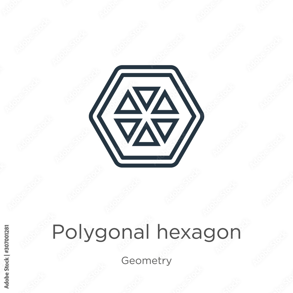 Aufkleber polygonal hexagon icon. thin linear polygonal hexagon outline icon isolated on white background from