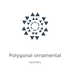 Polygonal ornamental shape of triangles icon. Thin linear polygonal ornamental shape of triangles outline icon isolated on white background from geometry collection. Line vector polygonal ornamental