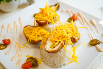 Chicken dish on a restaurant table