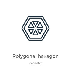 Fototapeta premium Polygonal hexagon icon. Thin linear polygonal hexagon outline icon isolated on white background from geometry collection. Line vector polygonal hexagon sign, symbol for web and mobile