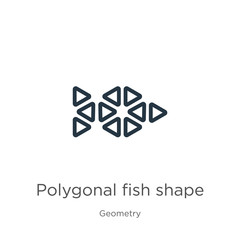 Polygonal fish shape of small triangles icon. Thin linear polygonal fish shape of small triangles outline icon isolated on white background from geometry collection. Line vector polygonal fish shape