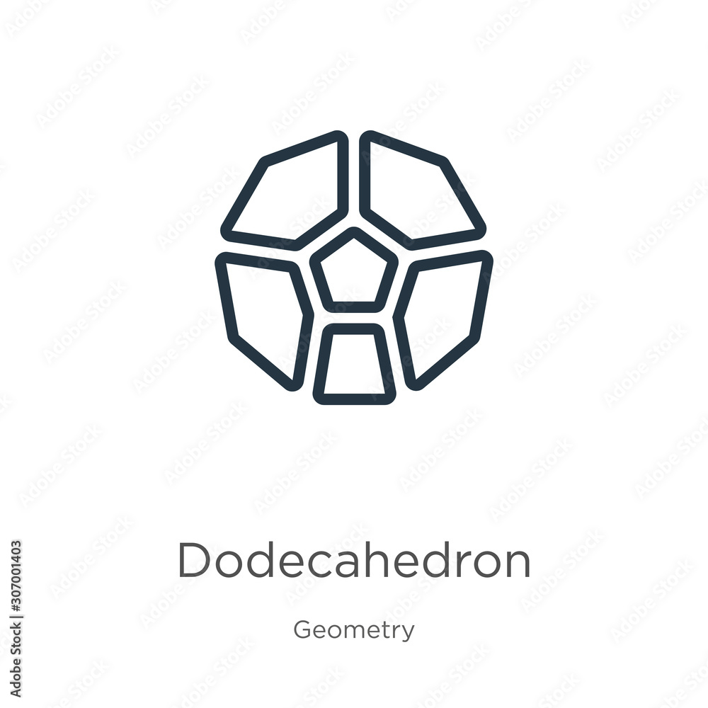 Aufkleber dodecahedron icon. thin linear dodecahedron outline icon isolated on white background from geometry 