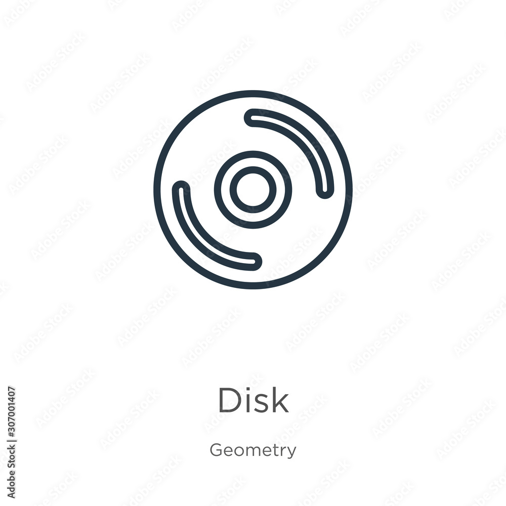 Poster disk icon. thin linear disk outline icon isolated on white background from geometry collection. line