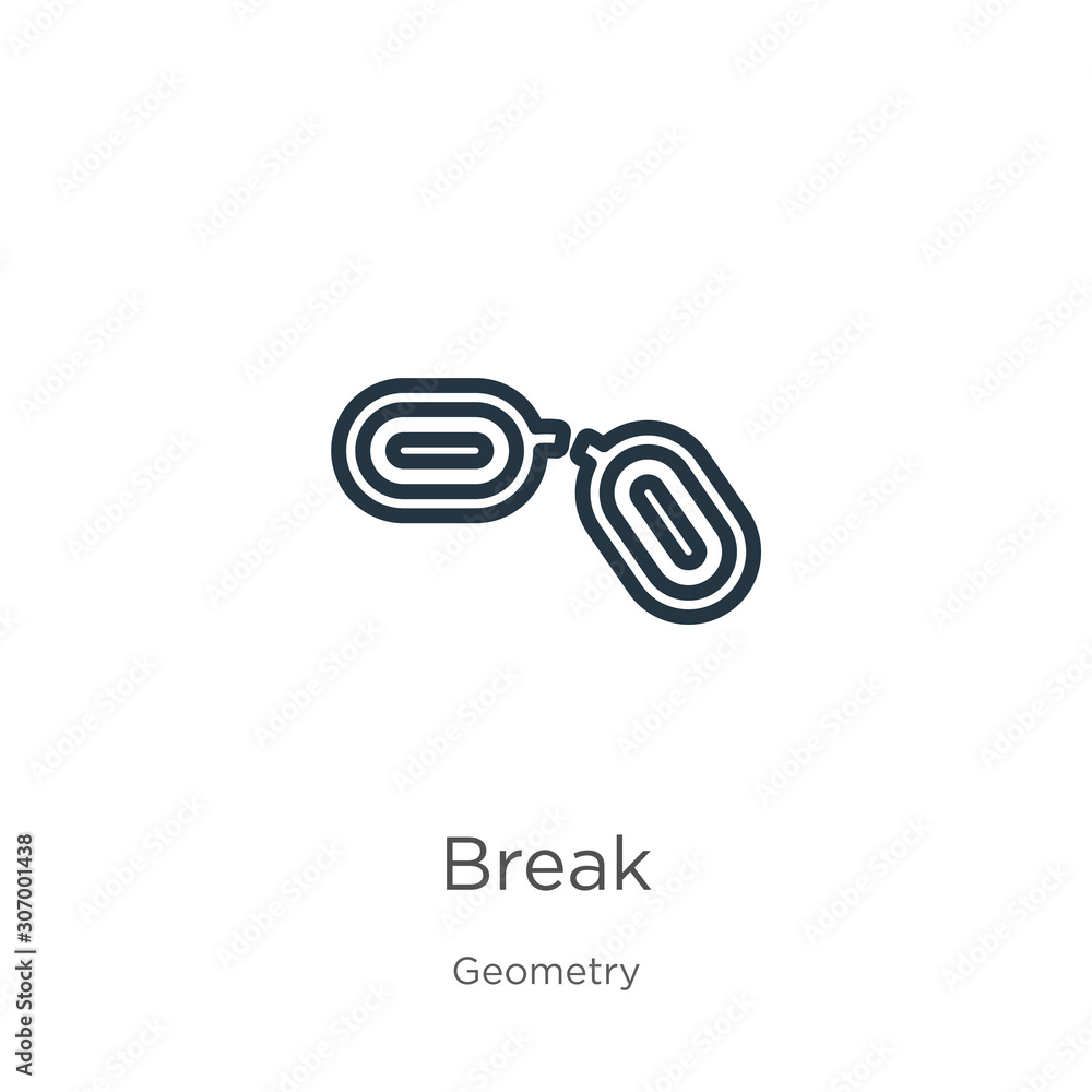 Poster break icon. thin linear break outline icon isolated on white background from geometry collection. li