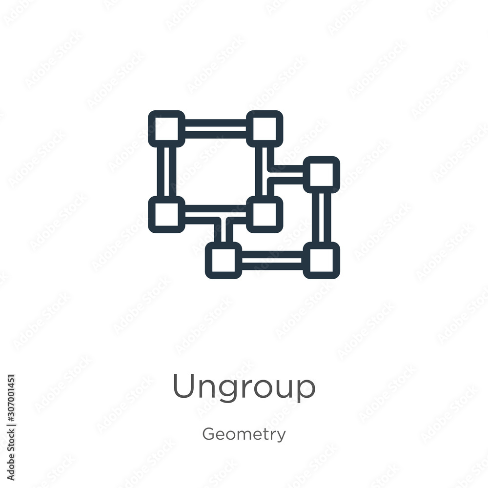 Poster ungroup icon. thin linear ungroup outline icon isolated on white background from geometry collection