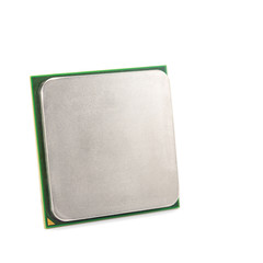 computer CPU close-up isolated on white background, front view.