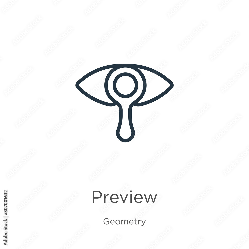 Poster preview icon. thin linear preview outline icon isolated on white background from geometry collection