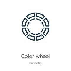 Color wheel icon. Thin linear color wheel outline icon isolated on white background from geometry collection. Line vector color wheel sign, symbol for web and mobile