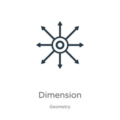 Dimension icon. Thin linear dimension outline icon isolated on white background from geometry collection. Line vector dimension sign, symbol for web and mobile