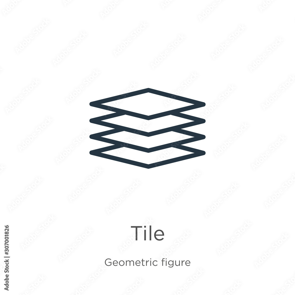 Poster tile icon. thin linear tile outline icon isolated on white background from geometric figure collecti