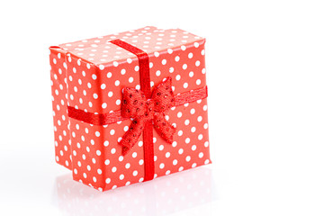 beautiful new year red gift boxes on white background