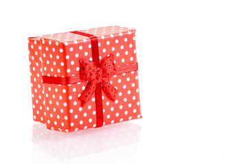 beautiful new year red gift boxes on white background