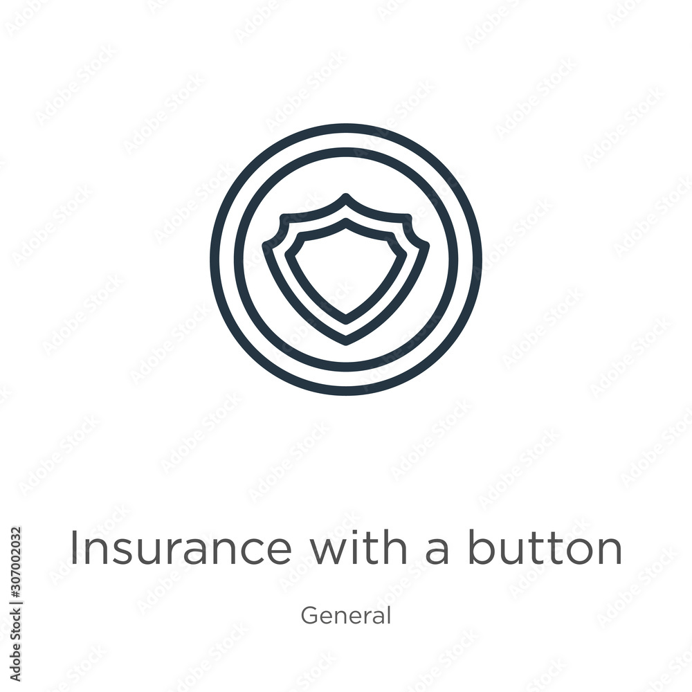 Poster insurance with a button icon. thin linear insurance with a button outline icon isolated on white bac