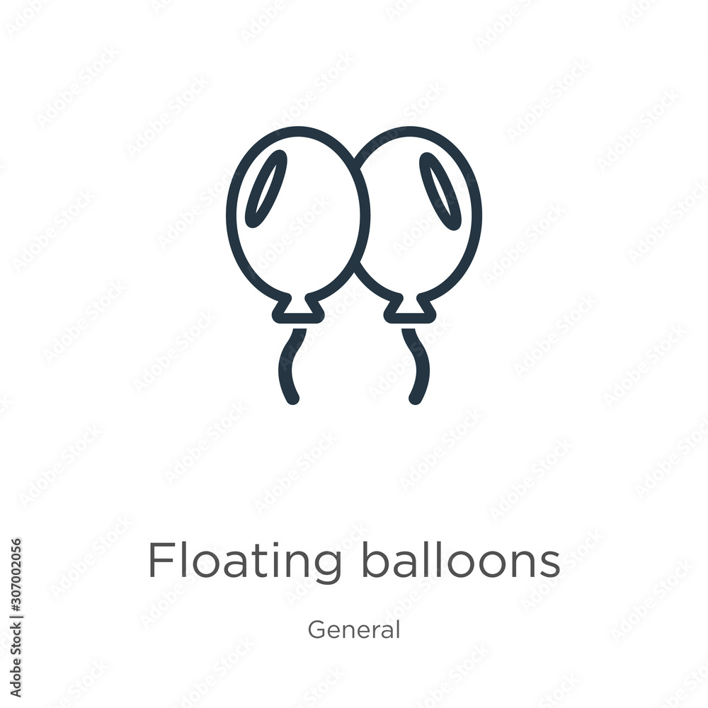 Aufkleber floating balloons icon. thin linear floating balloons outline icon isolated on white background from