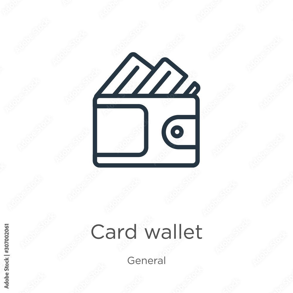 Poster card wallet icon. thin linear card wallet outline icon isolated on white background from general col