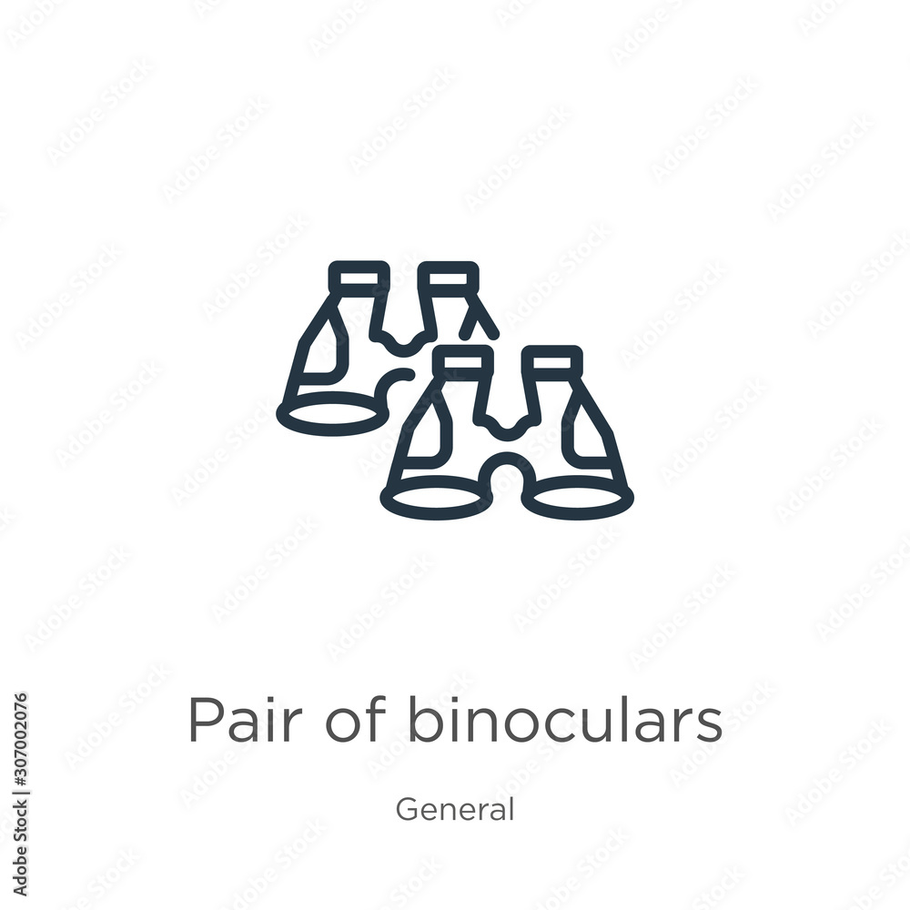 Poster pair of binoculars icon. thin linear pair of binoculars outline icon isolated on white background fr