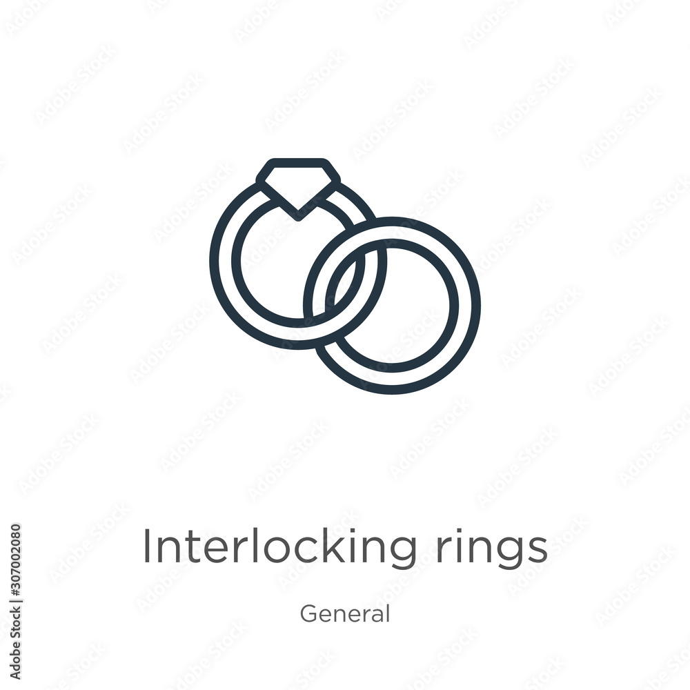 Poster interlocking rings icon. thin linear interlocking rings outline icon isolated on white background fr