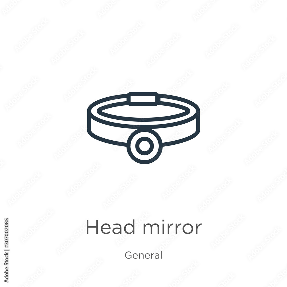 Poster head mirror icon. thin linear head mirror outline icon isolated on white background from general col