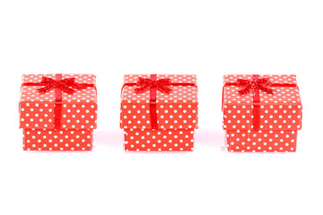 beautiful new year red gift boxes on white background