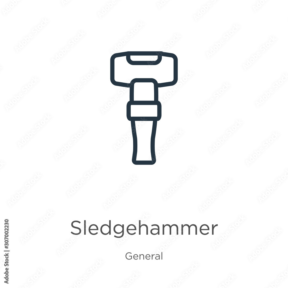 Poster sledgehammer icon. thin linear sledgehammer outline icon isolated on white background from general c