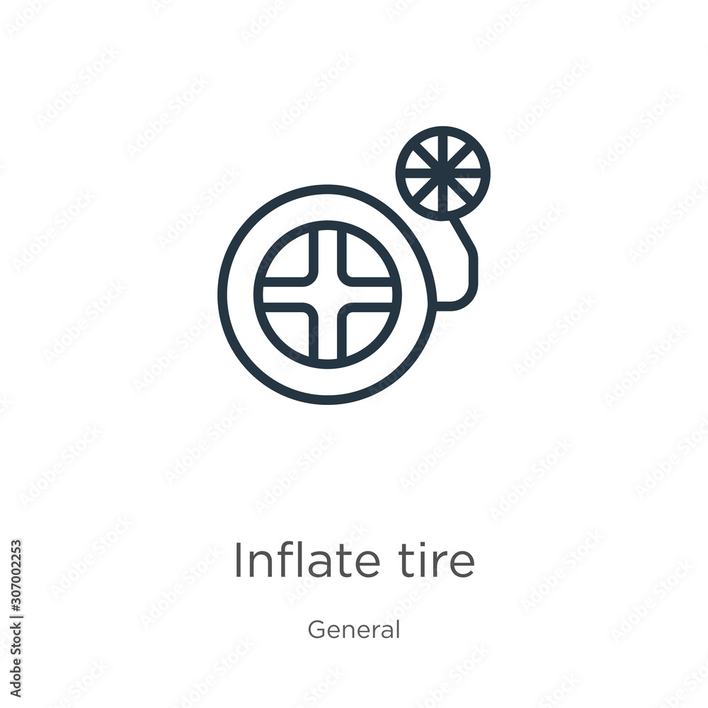 Aufkleber inflate tire icon. thin linear inflate tire outline icon isolated on white background from general c