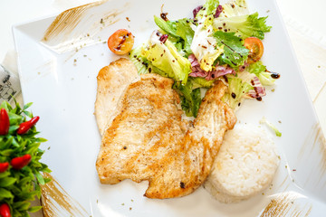 Chicken dish on a restaurant table