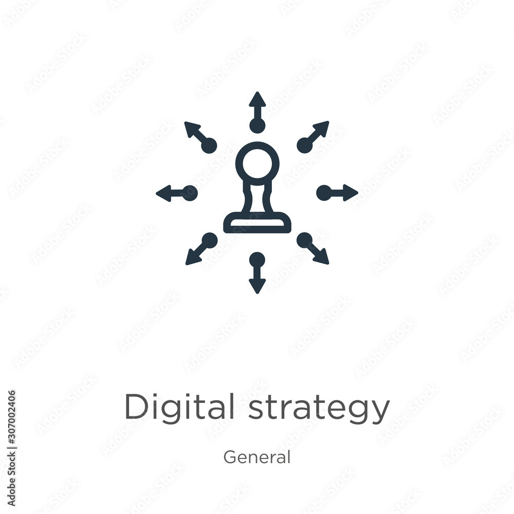 Poster digital strategy icon. thin linear digital strategy outline icon isolated on white background from g