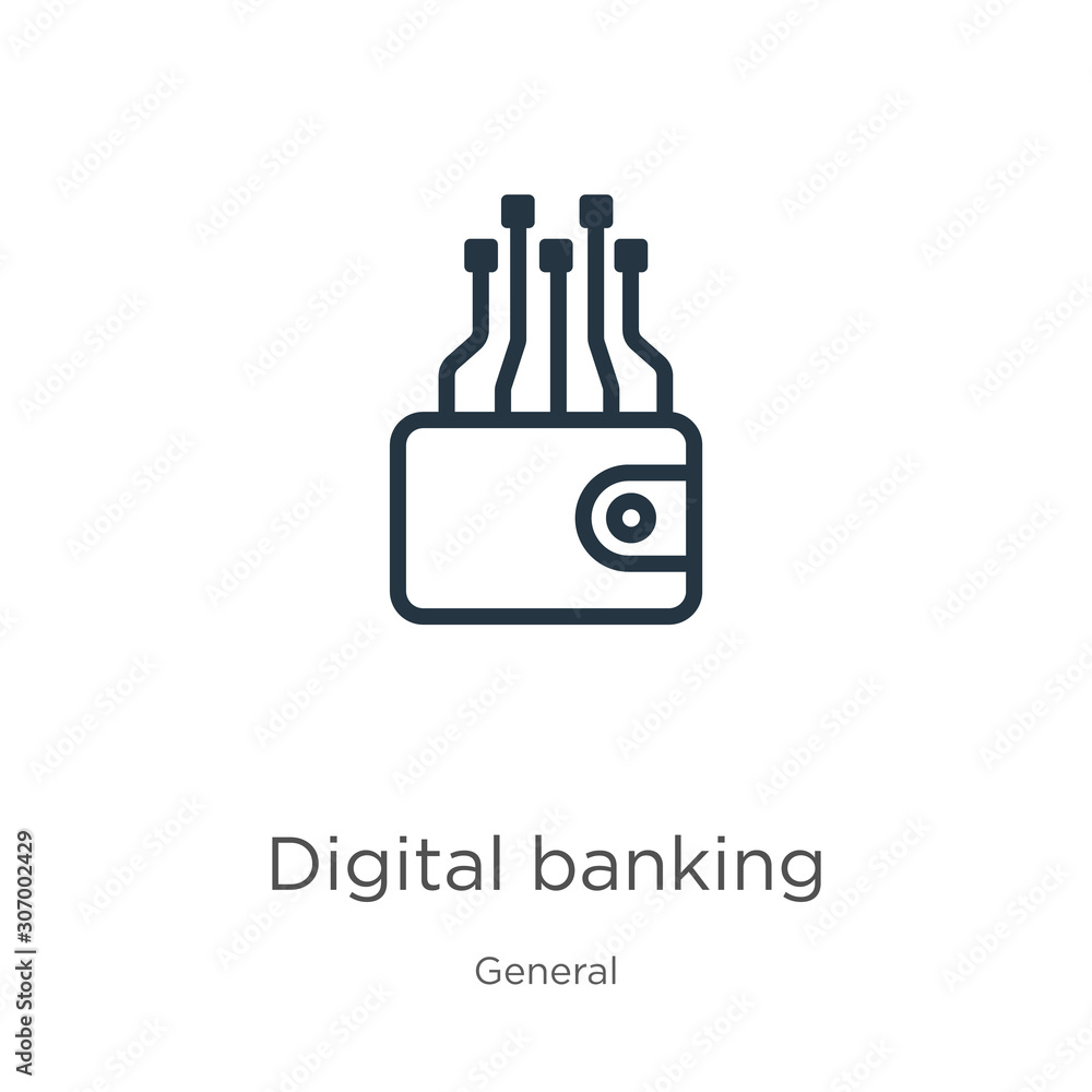 Aufkleber digital banking icon. thin linear digital banking outline icon isolated on white background from gen