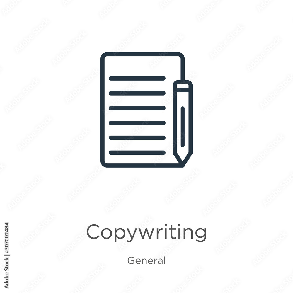 Poster copywriting icon. thin linear copywriting outline icon isolated on white background from general col