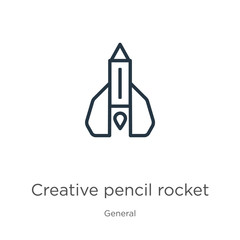 Creative pencil rocket icon. Thin linear creative pencil rocket outline icon isolated on white background from general collection. Line vector creative pencil rocket sign, symbol for web and mobile