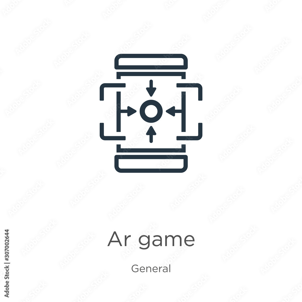 Poster ar game icon. thin linear ar game outline icon isolated on white background from general collection.